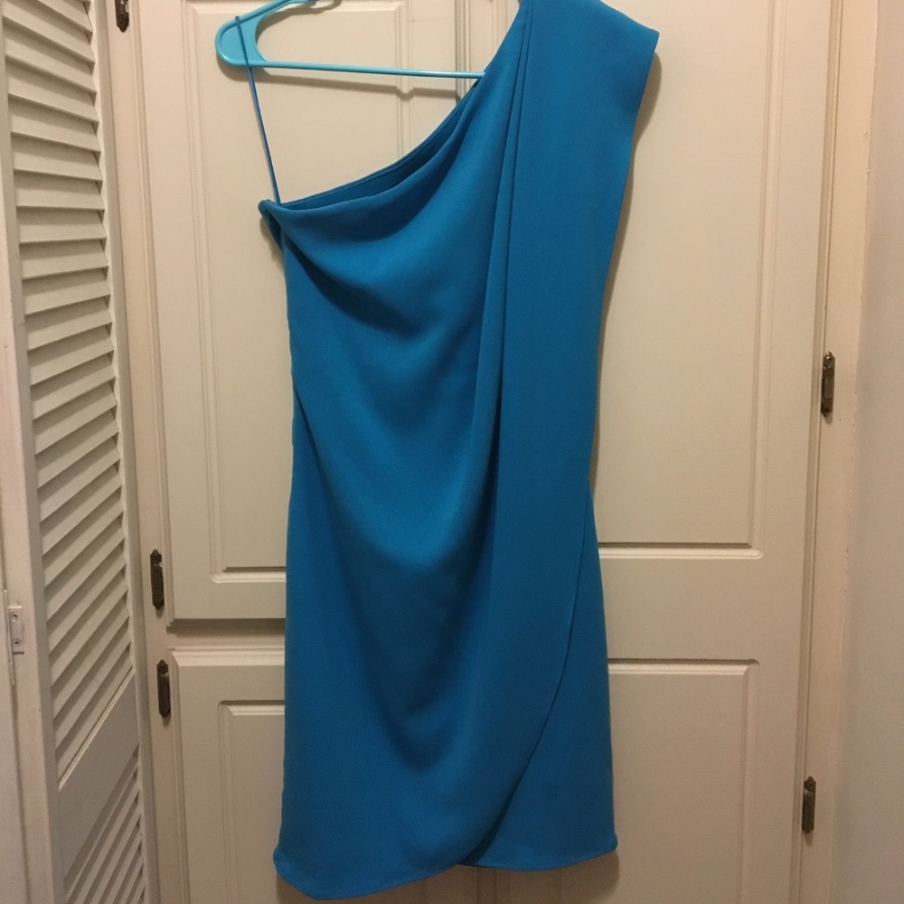 Badgley Mischka One Shoulder Dress - Ocean Blue